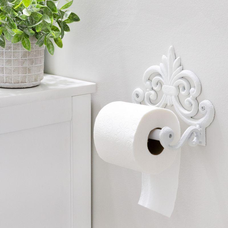 White Cast Iron Fleur de Lis Toilet Paper Holder