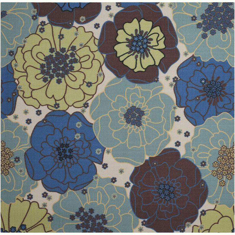 Light Blue Floral Synthetic Square Indoor/Outdoor Rug