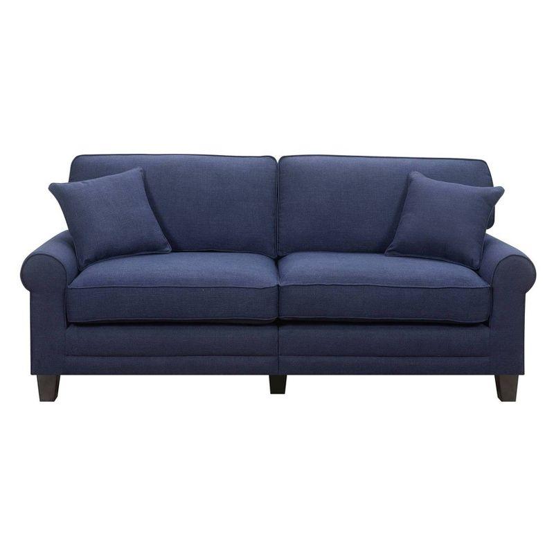 Navy Blue 73" Plush Rolled Arm Sofa with Wood Frame and Pillow Back