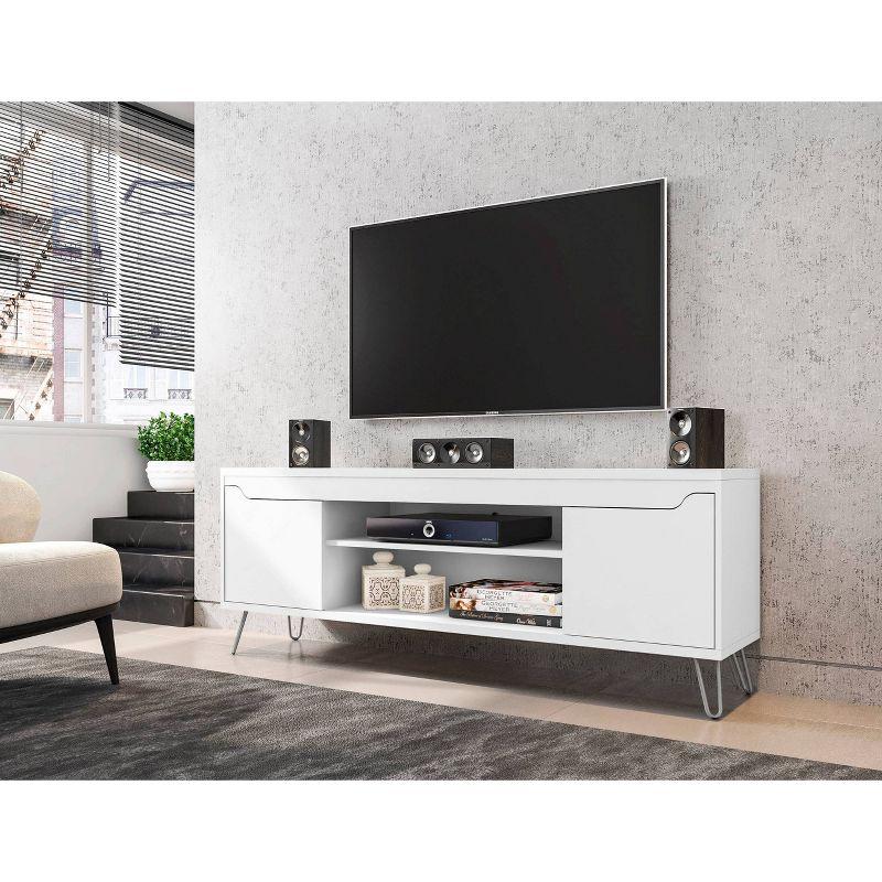 White Modern TV Stand with Cabinet and Metal Legs