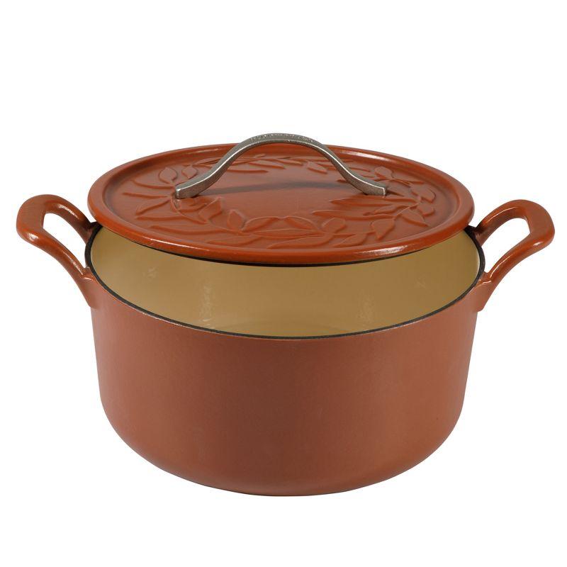 Bloomhouse 7 Qt Cast Iron Dutch Oven w/ Lid, European Enamel, & Walnut Wood Trivet - Oat White