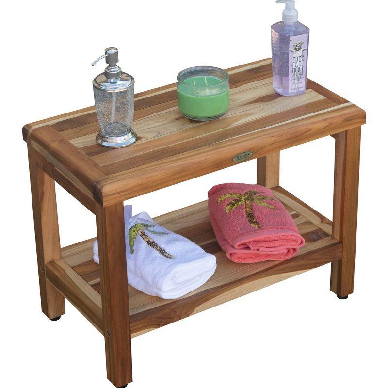 24" Eleganto ED1001 Wide Teak Shower Bench with Shelf - EcoDecors