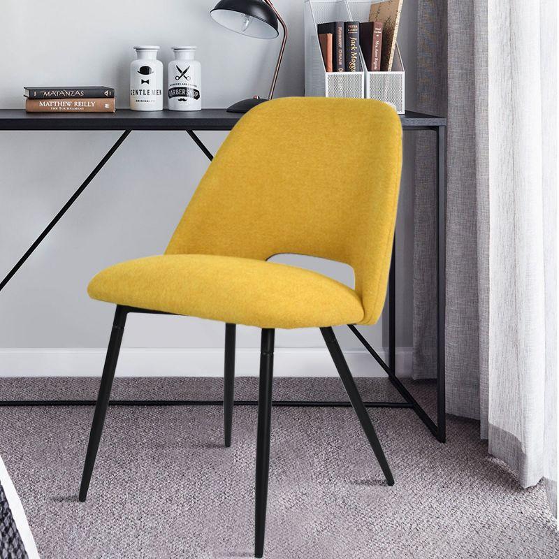 Yellow Upholstered Side Chair with Cutout Back and Black Legs