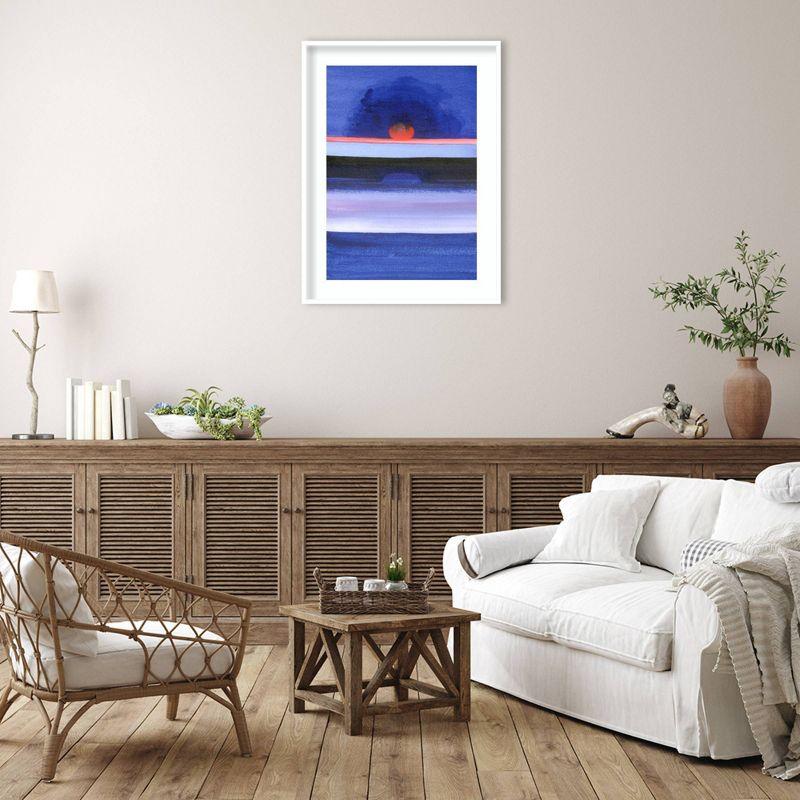 Large Blue and Orange Abstract Seascape Wood Framed Print