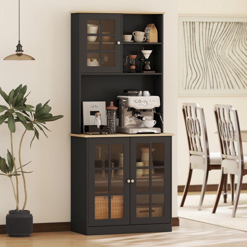HOMCOM Kitchen Buffet with Hutch, Storage Pantry with 3 Cabinets, 2 Open Shelves and Large Countertop, Black