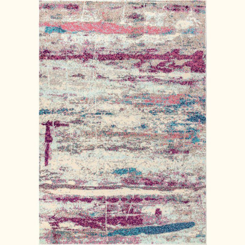 Abstract Brushstroke Blue Synthetic 4' x 6' Area Rug