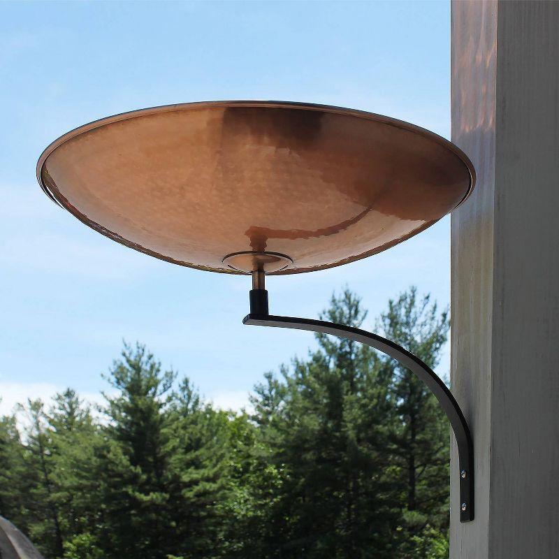 Polished Copper Wall-Mounted Birdbath with Black Iron Bracket