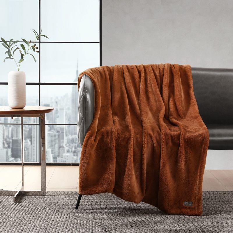 Kenneth Cole Reaction Faux Fur Throw Blanket Faux Fur (Solid -Ginger Orange)-50" X 60"