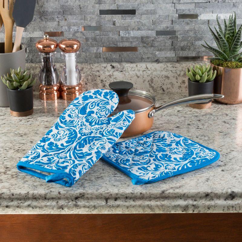 Lavish Home Quilted Oven Mitt and Potholder Set - Flame and Heat Resistant