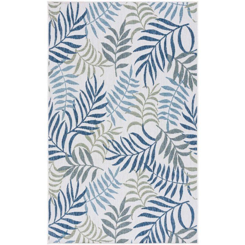 Blue Botanical Pattern Rectangular Indoor/Outdoor Area Rug