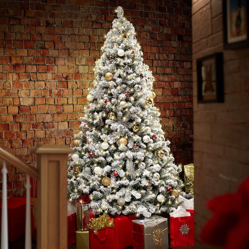 Casafield Realistic Snow-Flocked Pine Artificial Holiday Christmas Tree with Sturdy Metal Stand