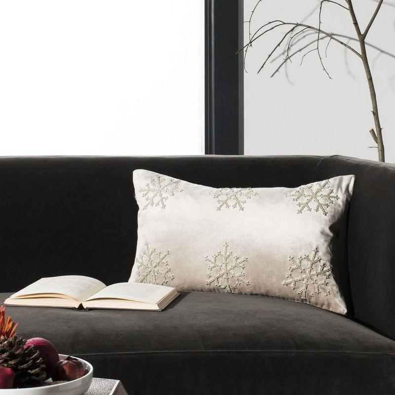 Sydnee Snowflake Pillow - Beige/Silver - 12"X20" - Safavieh