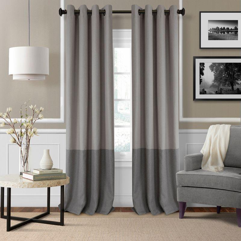 Gray Extended Blackout Grommet Linen-Blend Drapes