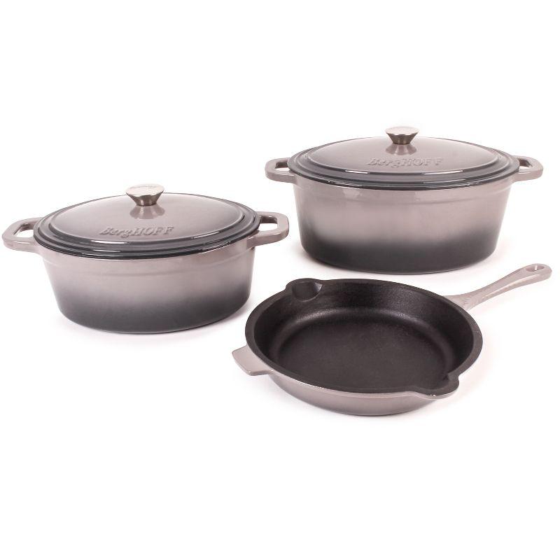BergHOFF BergHOFF Neo 5Pc Cast Iron Set: 5Qt and 8Qt Covered Dutch Ovens and 10" Fry Pan