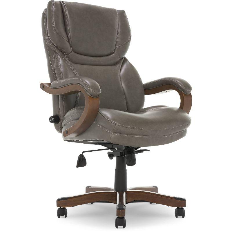 Big and Tall Executive Office Chair with Upgraded Wood Accents Mindset Gray - Serta: Bonded Leather, 350lb Capacity