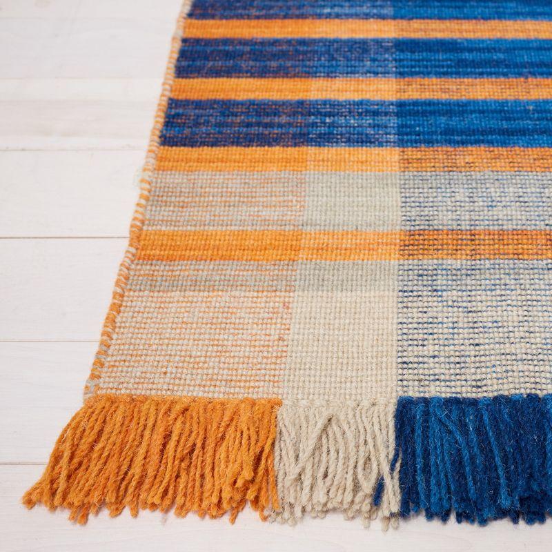 Coastal Charm Hand-Woven Blue Stripe Wool Area Rug