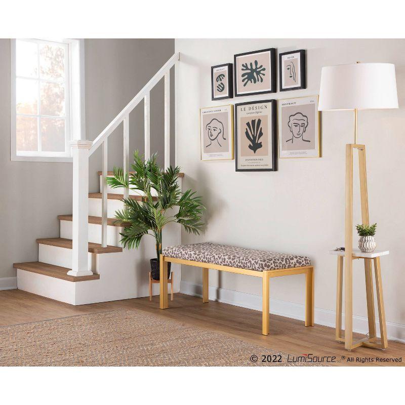 LumiSource 46" Fuji Polyester/Metal Bench Gold/Beige Leopard