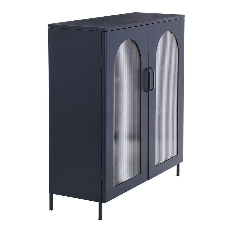 Storied Home Solstice 40" Tall Decorative Accent Cabinet Black: Striated Glass, Metal Frame, 2 Shelves