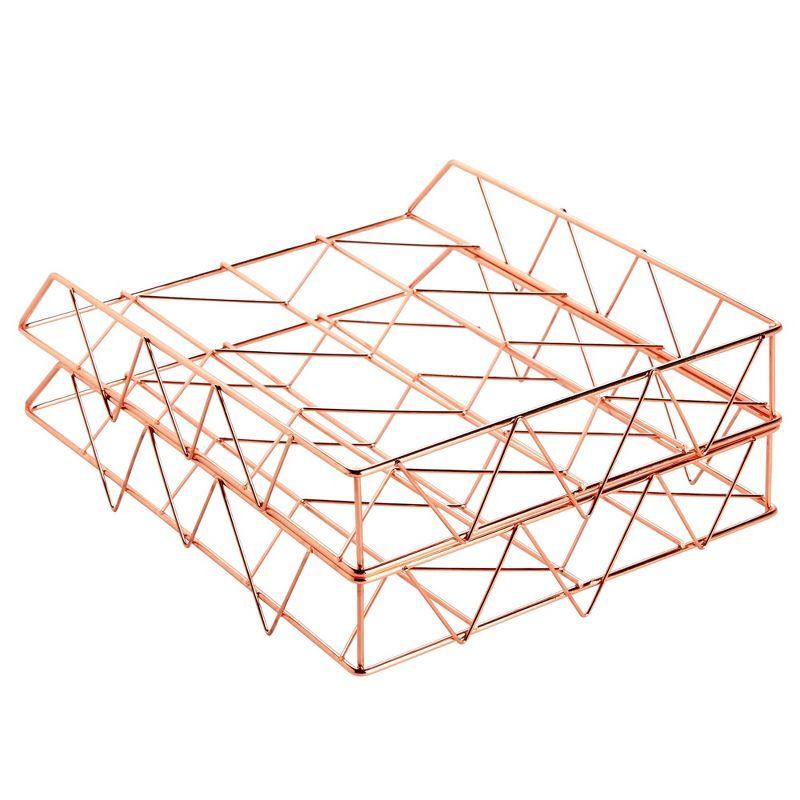 Paper Junkie 2 Pack Metal Rose Gold Desk Organizer, Paper, Letter, File and Document Holder, 10 x 12 In