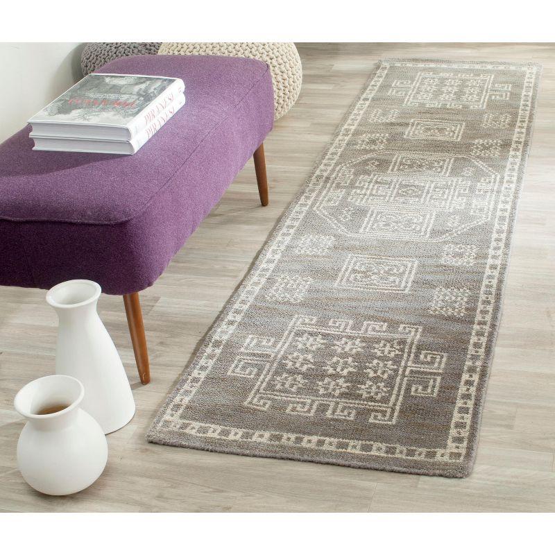 Gray Hand-Knotted Wool Geometric Runner Rug, 2'3" x 8'