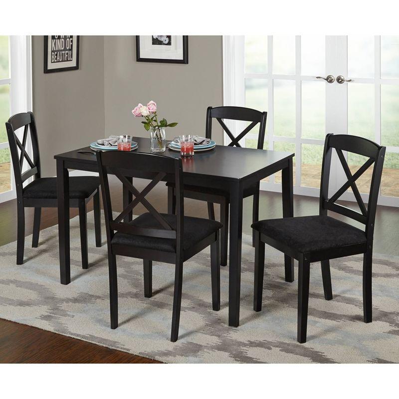Buylateral 5pc Mason Farmhouse Crossback Rectangular Dining Set Black: Microfiber Upholstered Chairs, Seats 4
