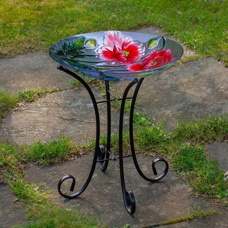 Northlight Seasonal 21" Butterfly and Carnations Hand Painted Glass Outdoor Birdbath