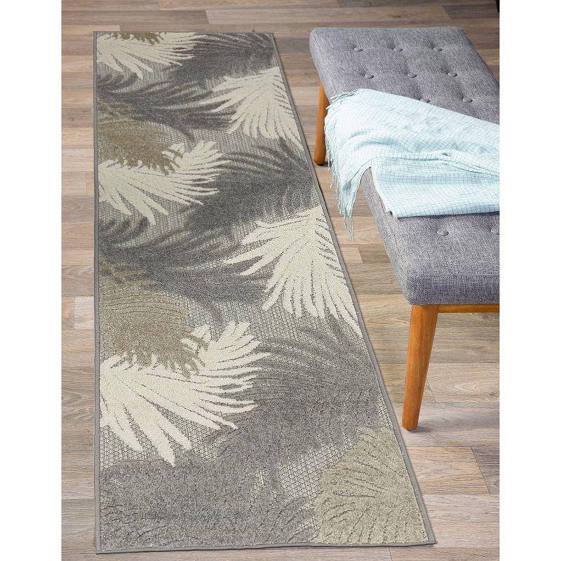 Tropical Floral Gray Synthetic 2'x7' Indoor/Outdoor Runner Rug