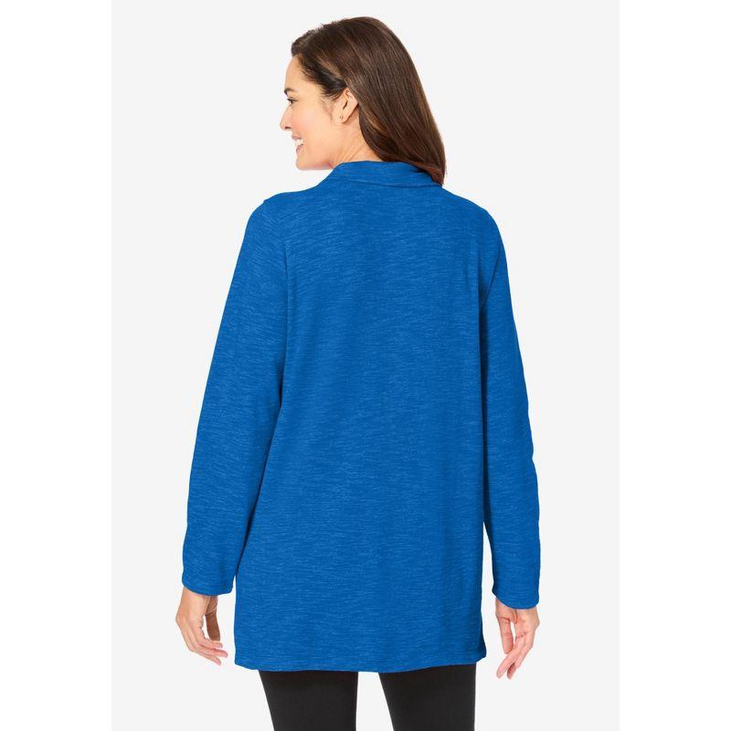 Woman Within Women's Plus Size French Terry Quarter-Zip Sweatshirt - 22/24, Bright Cobalt Marled