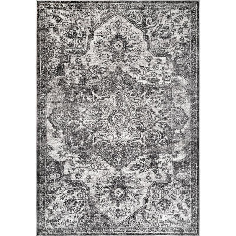 Gray Medallion 9' x 12' Stain-Resistant Synthetic Area Rug