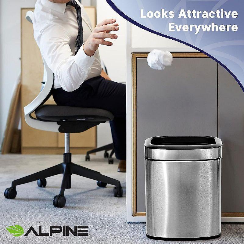 Alpine Industries Stainless Steel Commercial Indoor Trash Can with Liner 2.6 Gallon Open Top