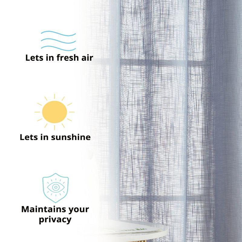 HLC.ME Abbey Faux Linen Textured Semi Sheer Privacy Light Filtering Window Grommet Thick Curtain Panels, Set of 2 - Dusty Blue, 54 W x 84 L
