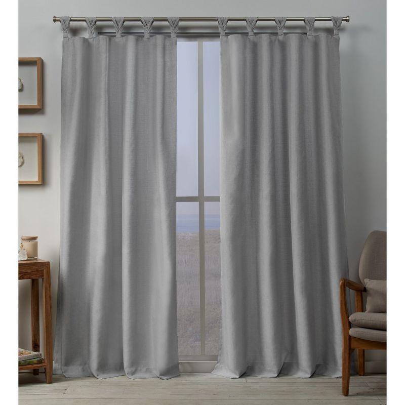 Dove Grey Linen Braided Tab Top Curtain Panels, 54" x 96"