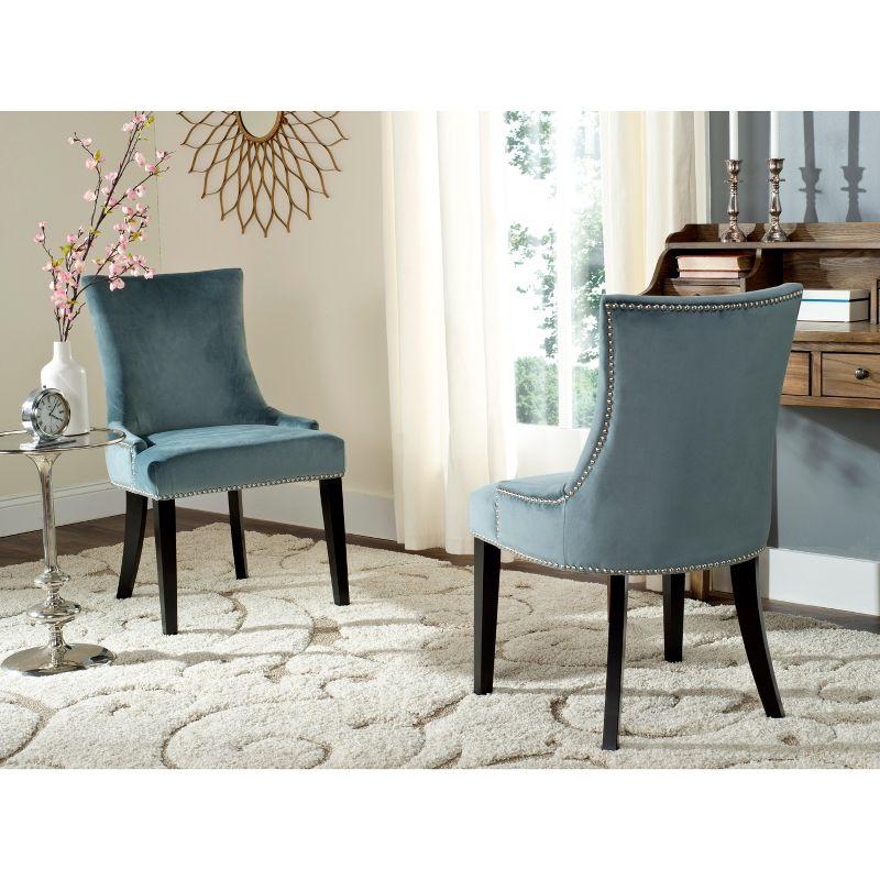 Lester 19"H Dining Chair (Set of 2) with Silver Nail Heads - Blue - Safavieh