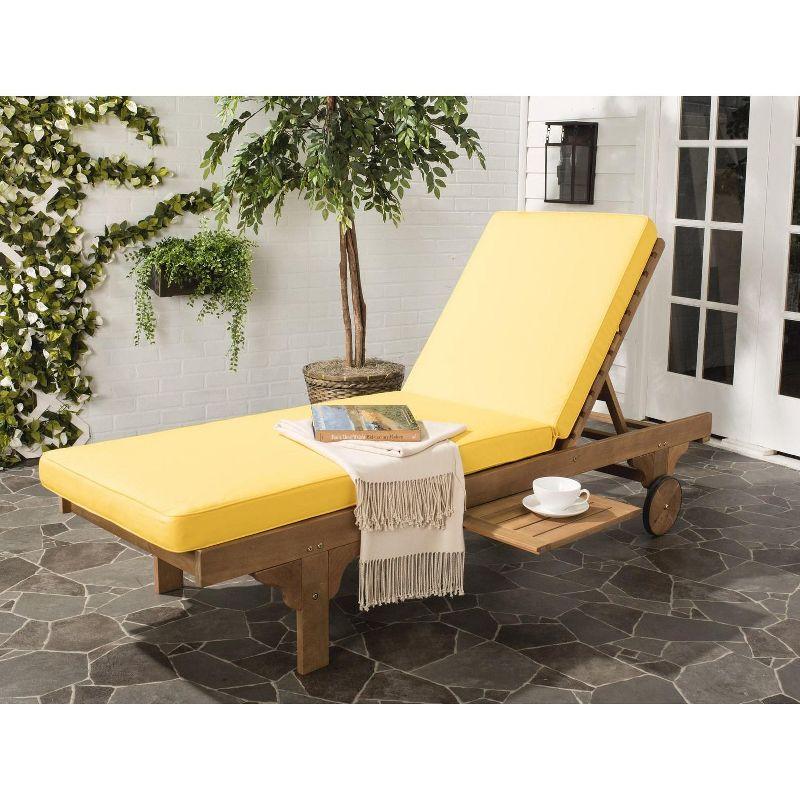 Natural Yellow Eucalyptus Wood Armless Chaise Lounger with Cushions