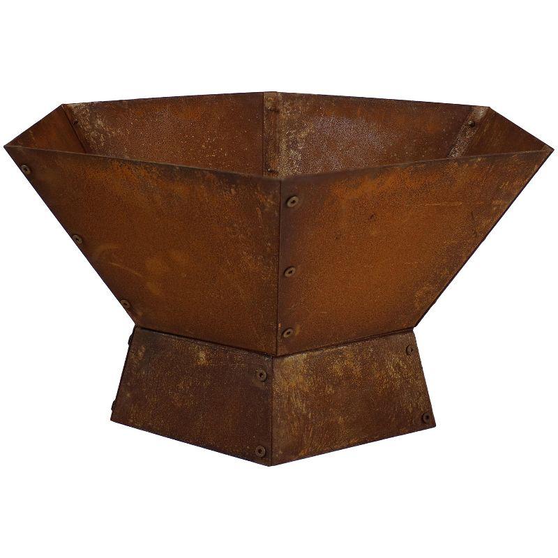 Sunnydaze Outdoor Camping or Backyard Hexagon Rustic Affinity Fire Pit Bowl on Pedestal Stand - 23" - Oxidized Rust