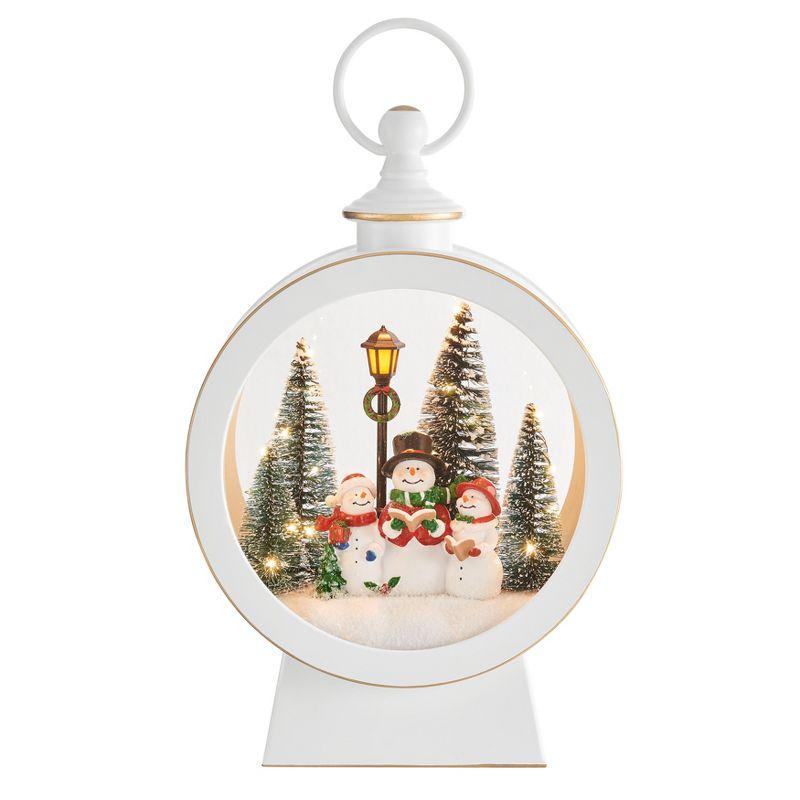 Danya B. Tabletop White Christmas Holiday Winter Snowman Scene Diorama Lighted Lantern Decoration - Oval