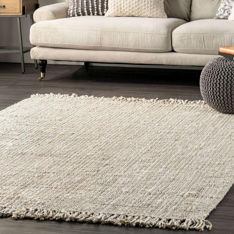 Nuloom 2x6 Daniela Jute Tassel Hand Woven Indoor Area Rug, Off White, Solid Chunky Farmhouse Design, Natural Fiber BedroomLiving Room