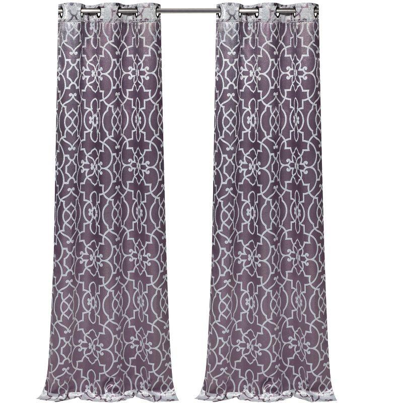 Kate Aurora 2 Piece Geo Sheen Palladian Grommet Top 88% Blackout Curtain Panels - 84 in. Long