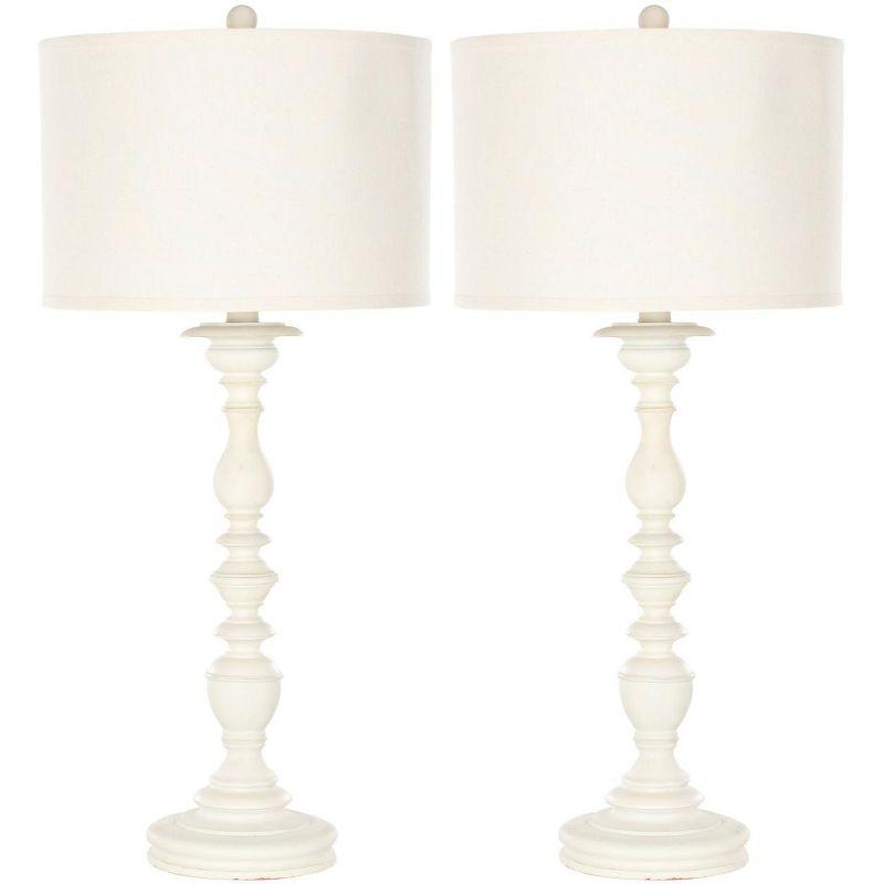 Elegant French White Candlestick Table Lamp Set in Cream