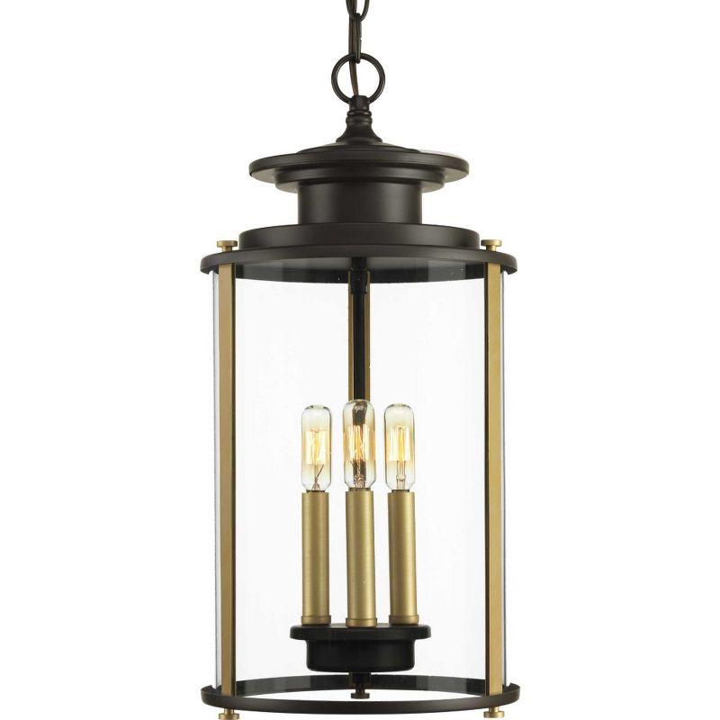 Progress Lighting Squire 3-Light Hanging Lantern, Antique Bronze, Clear Glass Shade