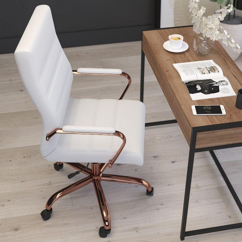 Merrick Lane Contemporary High-Back White Faux Leather Home Office Chair with Padded Rose Gold Arms