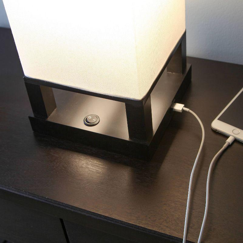Brightech Maxwell 14 in. Mid-Century Modern LED Bedside Table Lamp with Fabric Square Shade
