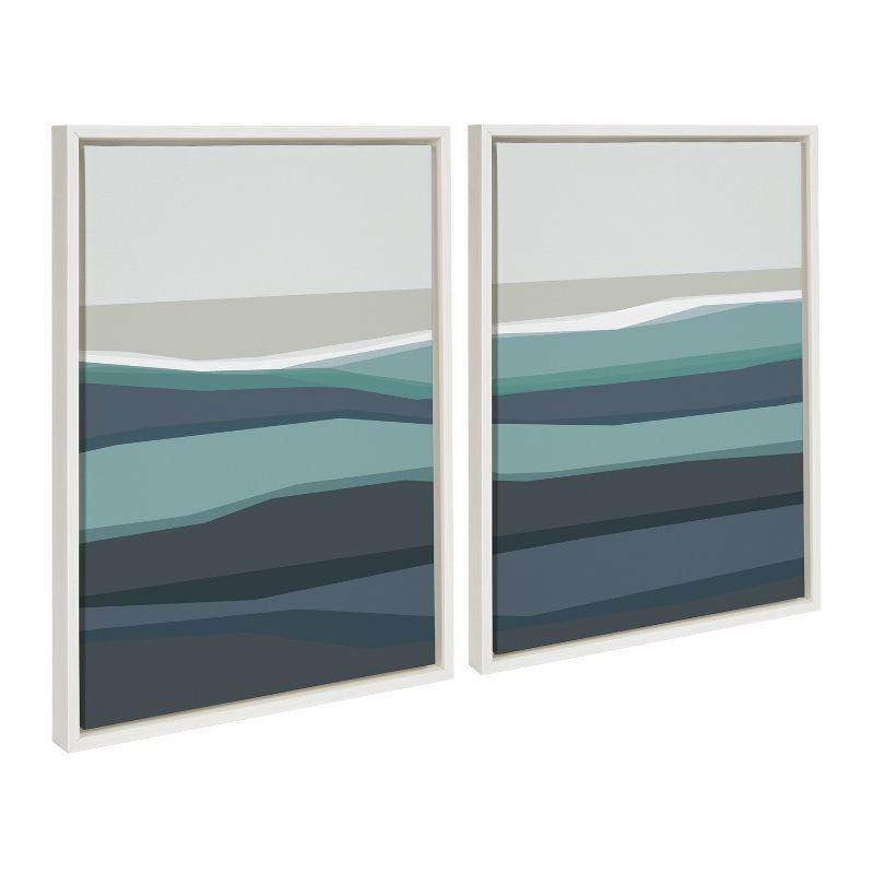 Kate and Laurel Sylvie Abstract Teal Beach Horizon Left and Right Framed Canvas by The Creative Bunch Studio, 2 Piece 18x24, White