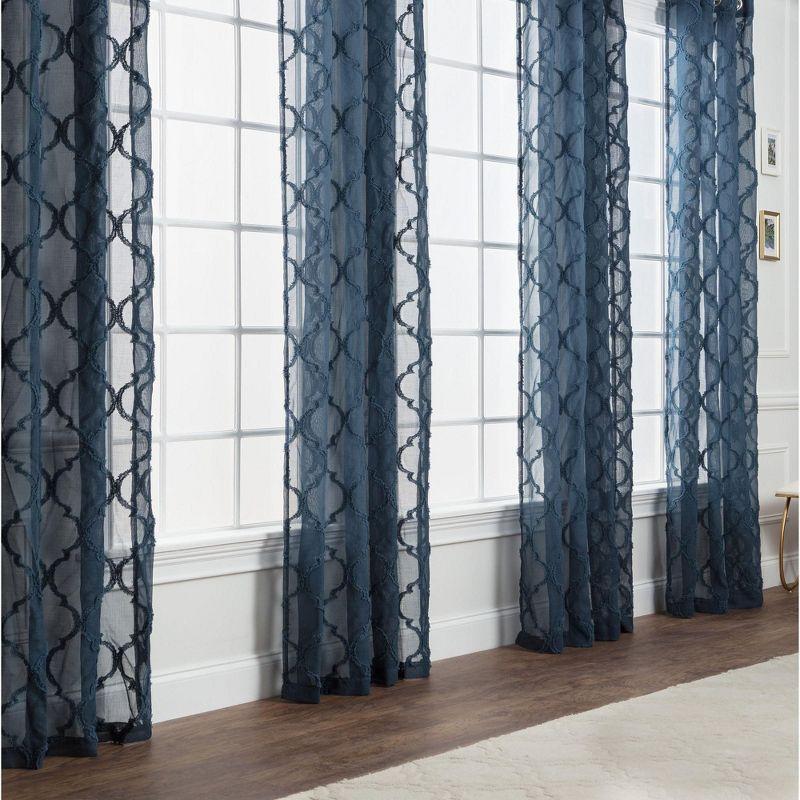 Chanasya 2pk Moroccan Embroidered Grommet Textured Sheer Window Curtain Panels - Set of 2 - 52 x 63 Inches Long - Dark Blue