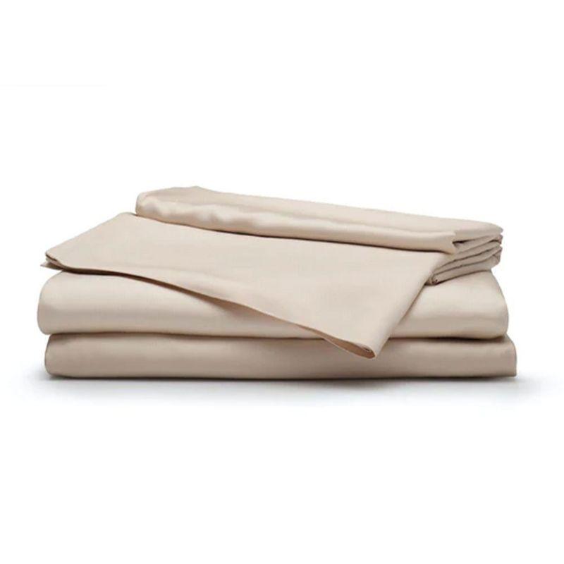 Sleepgram Bed Viscose from Bamboo Fiber Twin Bed Sheet Set with Flat Sheet, Fitted Sheet, and 2 Pillowcases, Made From Organic Bamboo, Sand