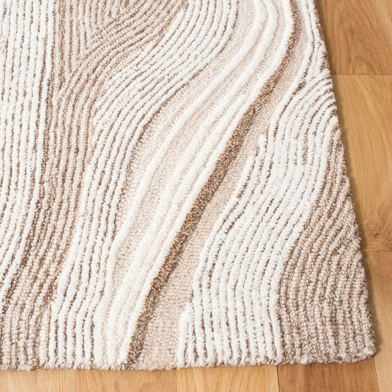 Ivory and Beige Tufted Wool and Silk Runner Rug