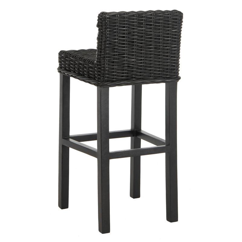 Cypress Black Mango Wood Bar Stool with Rattan Seat