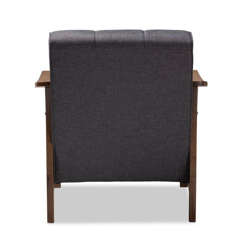 Mid-Century Scandinavian Gray Leather Accent Chair with Wood Frame