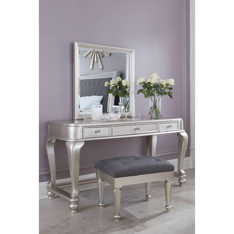 Coralayne Stool Silver - Signature Design by Ashley: Upholstered Vanity Bench, Tufted, PVC, Hardwood Frame