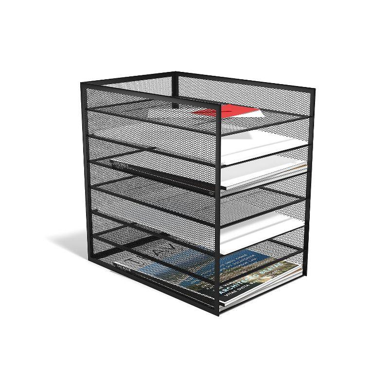 Matte Black Metal Mesh 6-Compartment File Organizer